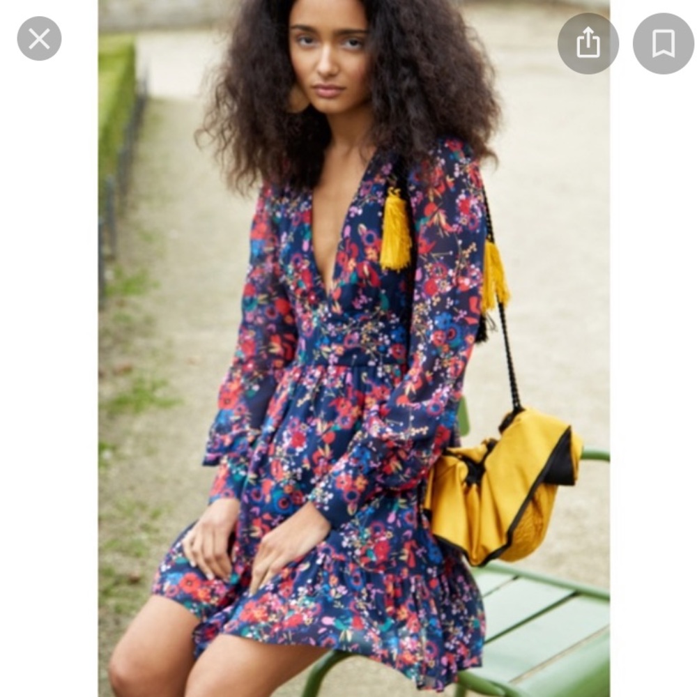SALONI Floral Blue and Red Mini Dress